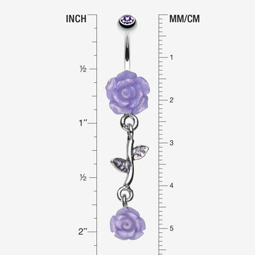 Detail View 1 of Shimmering Rose Vine Belly Ring-Tanzanite
